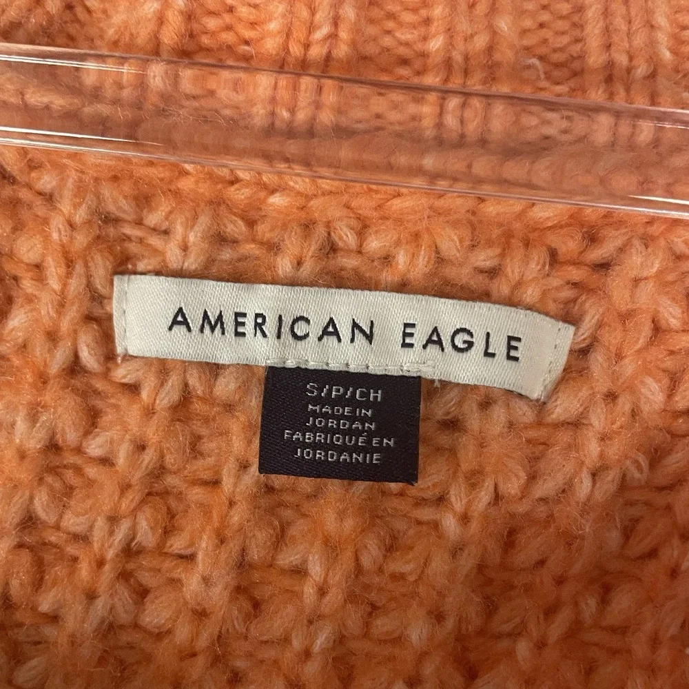 American Eagle Sweater‎ Small Waffle Knit Orange V-neck Oversized Cozy Preppy S